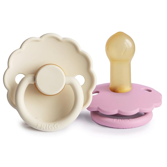FRIGG Daisy Natural Rubber Baby Pacifier | Made in Denmark | BPA-Free (Cream/Lupine, Size 2) 2-Pack