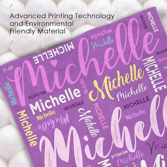 M YESCUSTOM Custom Blankets for Kids with Name, Personalized Baby Blankets for Girls Boys Adult Toddler Customized Soft Throw Blanket Birthday Christmas Valentines Day Purple