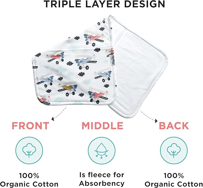 5-Pack Organic Cotton Burp Cloths – Large, Ultra-Soft 3-Layer Towels for Burping, Shoulder & Hand Use, Highly Absorbent