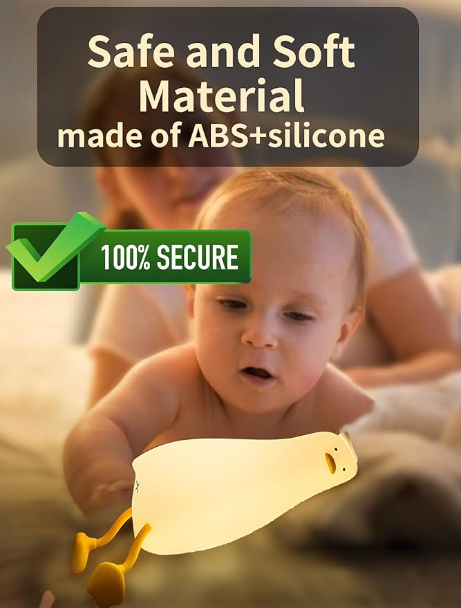 Lying Flat Duck Night Light, Cute Silicone Duck Lamp, LED Nursery Nightlight, Dimmable Bedside Touch Lamp, Rechargeable Light Up Duck for Breastfeeding Toddler White, LADK001WH