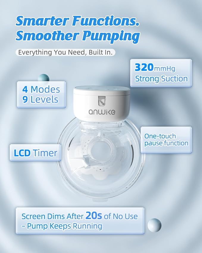 ANWIKE Hands Free Breast Pump Ultra-Light 230g, Wearable Breastfeeding Pump Portable for Travel and Work, Low Noise, Ergonomic 135° Flange, 9 Levels 4 Modes with 19/21mm Flange Inserts (Black 2 Pack)