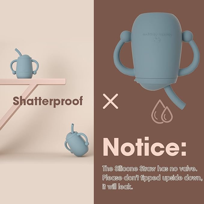 Cuddle Campus 100% Silicone Baby Training Cup, Shatterproof Toddler Sippy Cups with Straw, Open Cup for Baby, 6+ Months 4 Oz