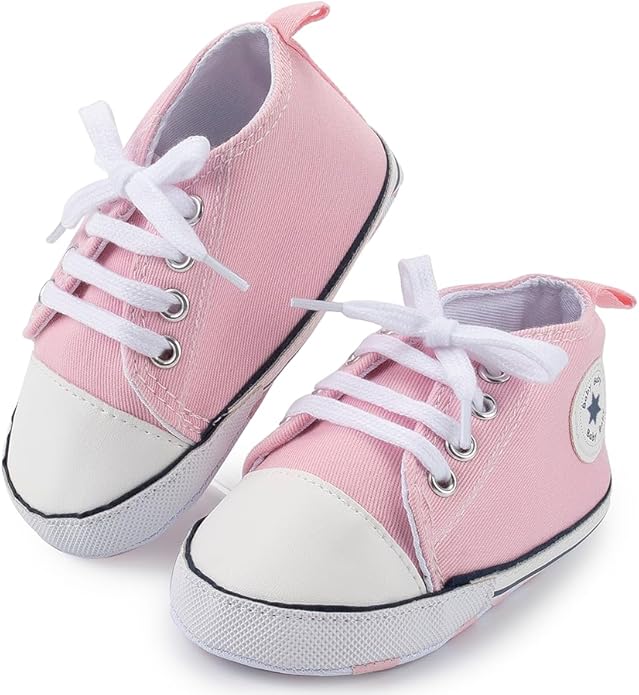 Meckior Baby Girls Boys Canvas Sneakers Soft Sole High-Top Ankle Infant First Walkers Crib Shoes