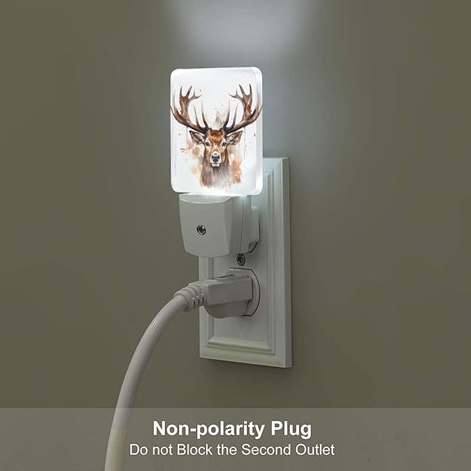 Watercolor Forest Deer Night Light,Plug-in Nightlights Auto Sensor Night Lamp Dusk-to-Dawn Lamp Home Decor for Nursery Children Girls Boys