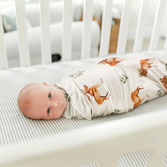 GRSSDER Baby Blankets Super Soft Stretchy Jersey Swaddle Blanket 2 Pack for Baby Boys, Double Layer Reversible Receiving Blankets 34 x 44, Extra Large for Swaddling, Elk & Elk Animals