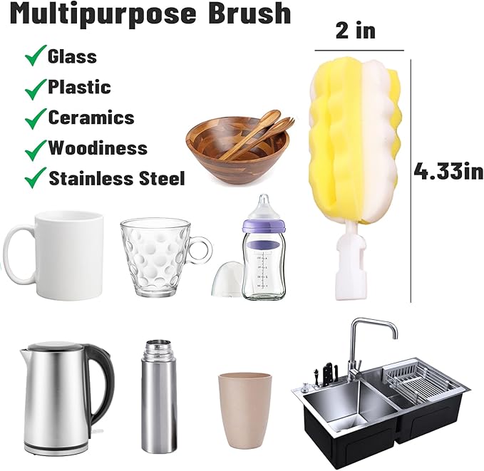 8PCS Bottle Brush Replacement Sponge Heads Environmental Protection Cup Cleaner Brush Sponge Replacement Heads Suitable for INVODA Sponge Bottle Brushes (8 Brush Heads)