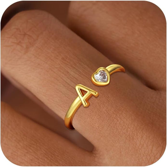 C-leen Christmas Gifts for Grandkids Teens Girls - 18K Gold Plated Adjustable Initial Rings for Women Girls Dainty Gold Rings Christmas Gifts for Women Teen Girl Trendy Stuff