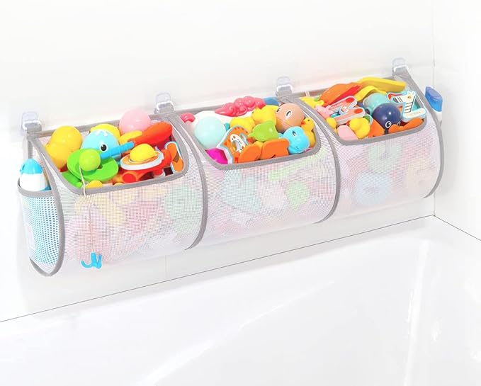 Ligereza Bathtub Toy Holder，Prevent Spots，Bath Toy Storage Bath Toys for Kids Ages 4-8 30“x8.7”Mesh Bath Toy Holder，let Baby Bath Toys Quick Drying