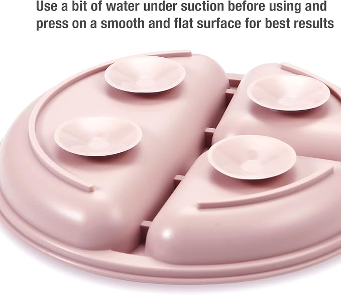 PandaEar 2 Pack Toddler Divided Suction Plates with 2 Spoons 2 Forks for Babies | Silicone Baby Led Weaning Supplies Self Feeding Eating Utensils | BPA-Free Silicone Baby Feeding Set -Pink