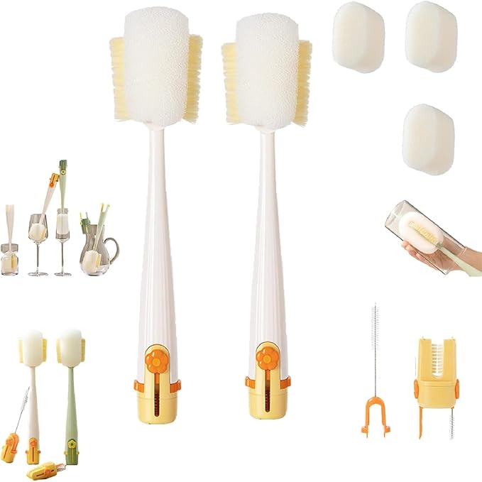 5 in 1 Bottle Cleaning Brush Set, 5‑in‑1 Multifunctional Bottle Cleaning Brush Set, Straw Cleaner Brush for Baby Bottles, Multifunctional Detachable Water Bottle Brush (2PCS White)