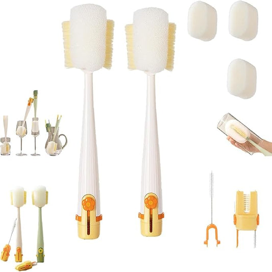 5 in 1 Bottle Cleaning Brush Set, 5‑in‑1 Multifunctional Bottle Cleaning Brush Set, Straw Cleaner Brush for Baby Bottles, Multifunctional Detachable Water Bottle Brush (2PCS White)