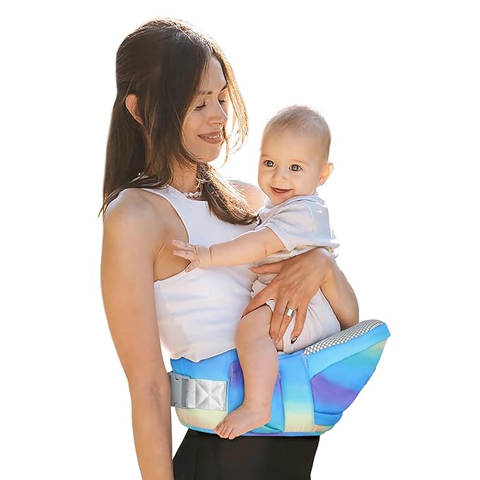 Baby Carrier with Hip Seat, Enhanced Safety, Hands-Free Support for Newborn to Toddler (0-66 lbs), Multiple Pockets, Ergonomic, Adjustable Waistband – Rainbow