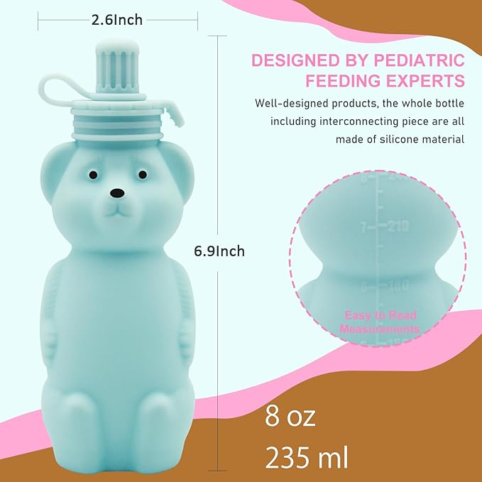 Honey Bear Silicone Straw Cup, Babies Water Drinking Cup, 8-Ounce Therapy Sippy Bottles for Speech and Feeding Training, BPA Free & Dishwasher Safe (AQUA)