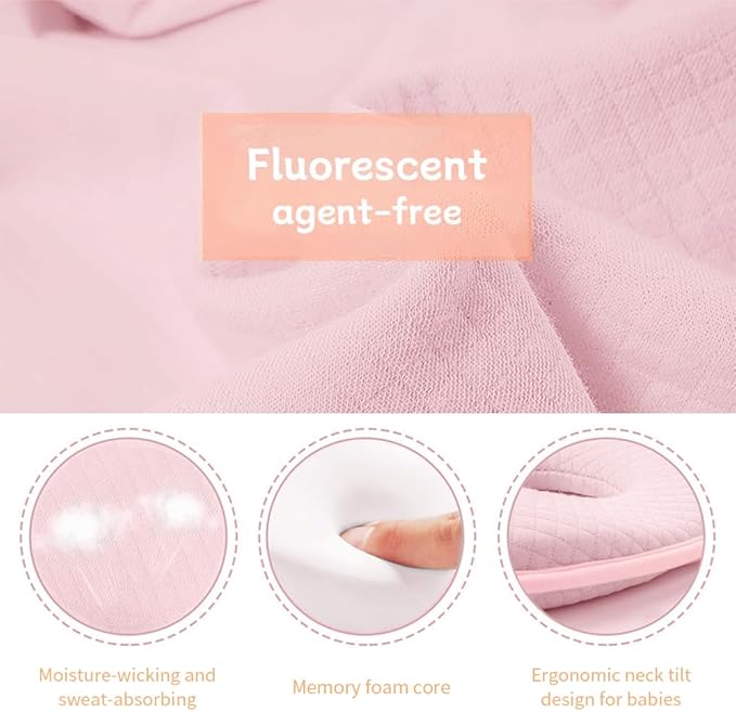 Memory Foam Baby Pillow for Newborn Flat Head Baby Pillow Machine-Washable Neck Support Prevent Flat Head 100% Cotton