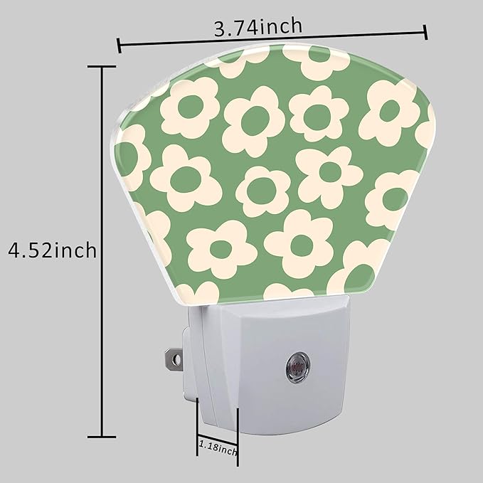 Vintage Green Flowers Night Light, Groovy Flowers Nightlight Plug into Wall with Dusk to Dawn Sensor for Kid Girls Boys Women Men Bedroom, Hallway, Kitchen, Bathroom, Stairs Decor