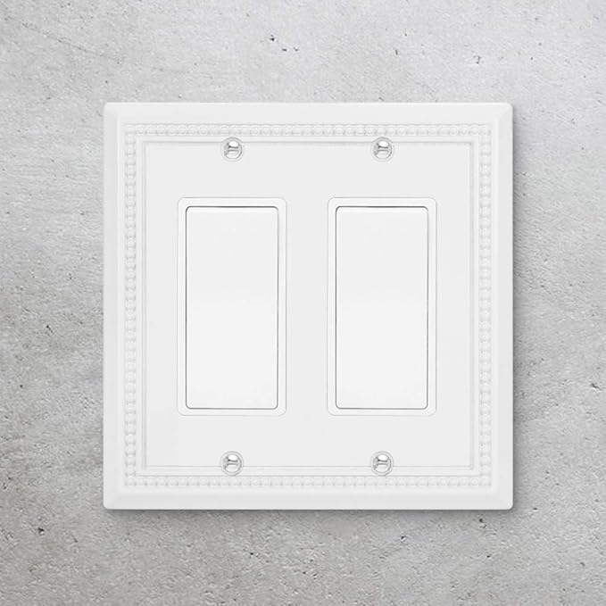 Henne Bery Sunken Pearls Heavy Duty Decorative Wall Plate Switch Plate Outlet Cover (Double Decorator, White)