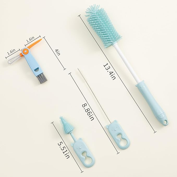 Chemimoso Silicone Bottle Cleaning Brush, 13.4in Long Handle Water Cup Bottles Cleaner for Baby Bottles, Stanley Mug, Sports Bottle, Glass Vase, with a Tiny Cup Lid Gap Cleaning Brush, z Blue