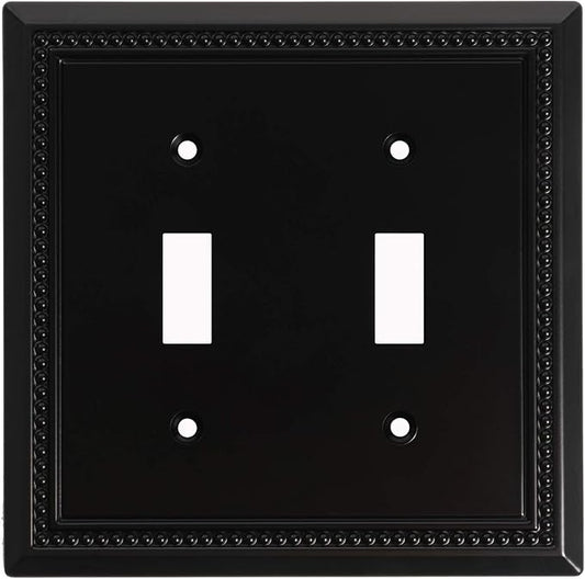 Henne Bery Sunken Pearls Heavy Duty Decorative Wall Plate Switch Plate Outlet Cover (Double Toggle, Matte Black)