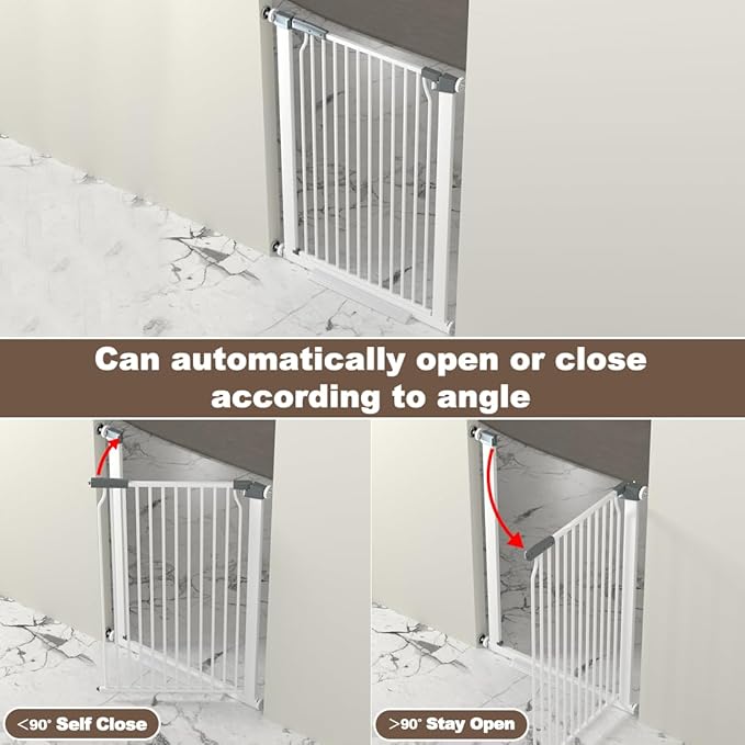 41 Inch Extra Tall Metal Pet Baby Safe Gate for Doorway, 72.3-76.7 Inch Wide Pressure Mounted Cat Gate with Expansion Kit, No Drilling Cat Fence Indoor, White