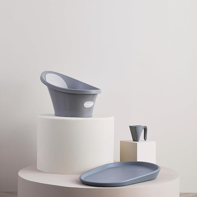 Shnuggle Newborn Baby Bath | Built in Support Bump and Soft Backrest | Suitable from Newborn | Bath Seat Support Includes Plug | Pebble Grey