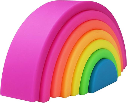 Silicone Stacking Toys for Babies, Rainbow Stacker, Montessori Nesting Blocks Soft Building Toys Large Sensory Stacking Toys for Creative Play & Learning, for Toddlers, 7CPS
