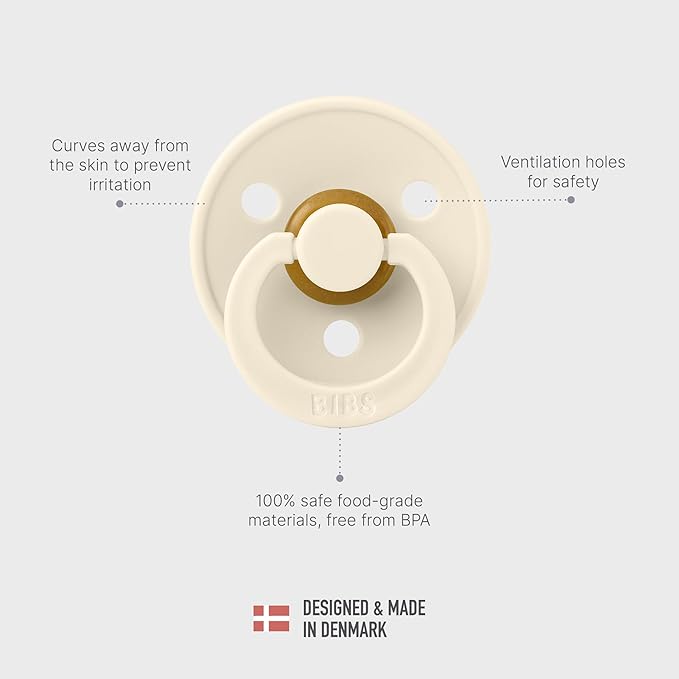 BIBS Colour Liberty Soother 2-Pack, BPA Free Dummy Pacifier, Round Nipple. Natural Rubber Latex, Made in Denmark, Size 2 (6-18 Months), Eloise Sage