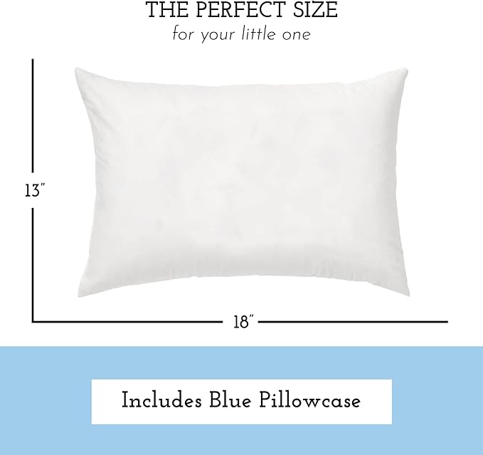 Little Sleepy Head Toddler Pillow with Pillowcase 13x18 - Kids Pillow for Sleeping - Toddler Pillow - Better Neck Support Ergonomic Pillow and Toddler Pillowcase - Best Pillows for Kids (Blue)