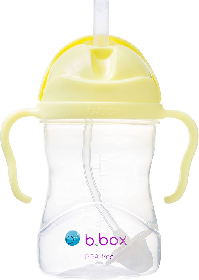 b.box Sippy Cup with Weighted Straw. Drink from any Angle, Leak Proof, Spill Proof, Easy Grip. BPA Free, Dishwasher Safe. For Babies 6m+ to Toddlers (Banana Split, 8oz)