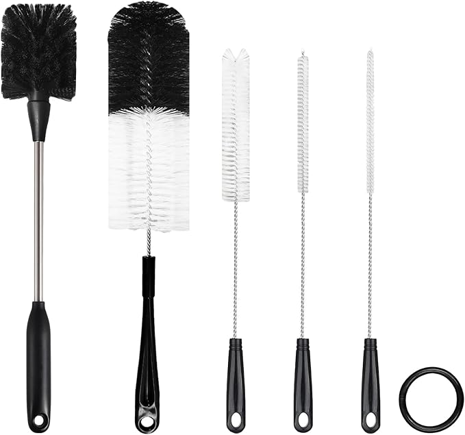 5 Pack Bottle Brush Set, Long Handle Water Bottle Brush, 15in Narrow Bottle Brush, 3 Straw Brushes, Multi-Function Cleaning Brush Suitable for Cleaning Glass, Sports Bottle, Coffee Mug,Black