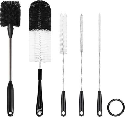 5 Pack Bottle Brush Set, Long Handle Water Bottle Brush, 15in Narrow Bottle Brush, 3 Straw Brushes, Multi-Function Cleaning Brush Suitable for Cleaning Glass, Sports Bottle, Coffee Mug,Black