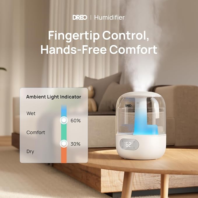 Dreo Cool Mist Humidifiers for Baby, 3L Top Fill, 26dB Quite, Ambient Indicator Light for Nursery, Less Refill, Indoor, Adjustable Nozzle, New Edition