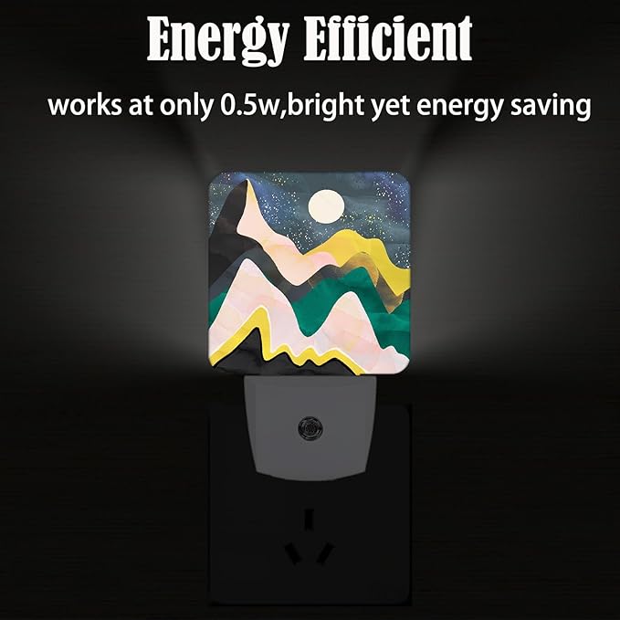 Mountains Night Sky Moon Night Light,Plug Into Wall Decor for Stairway,Hallway,Kitchen,Dusk to Dawn Sensor Nightlights for Boys/Girls/Women/Men Room Gifts