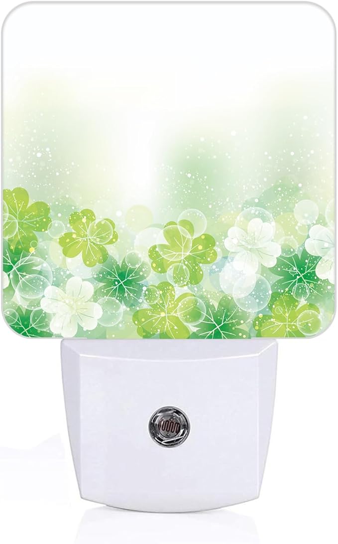 St Patrick's Day Floral Nature Leaf Night Light,Plug-in Night Lights with Dusk-to-Dawn Sensor for Stairway,Hallway,Bedroom Sleep Friendly Ideal for Women/Girls/Boys Gift,0.5w
