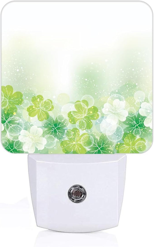 St Patrick's Day Floral Nature Leaf Night Light,Plug-in Night Lights with Dusk-to-Dawn Sensor for Stairway,Hallway,Bedroom Sleep Friendly Ideal for Women/Girls/Boys Gift,0.5w