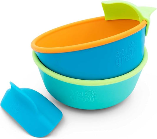 Silicone Easy Scoop & Hold Bowl Set – Adaptive Baby & Toddler Feeding Bowls with Clip-On Rim and Handle – Helps Build Independence & Coordination – 2 Pack – Dishwasher Safe (Ocean)