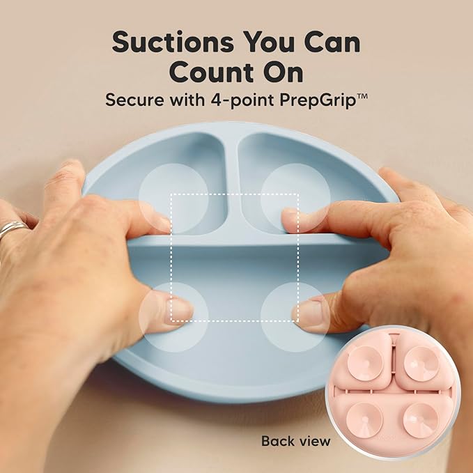 KeaBabies Suction Plates with Lids for Baby - 3-Pack 100% Silicone Toddler Plates with Suction, Divided, BPA-Free Baby Led Weaning Essentials for Kids, Dishwasher, Microwave Safe, Durable (Mellow)