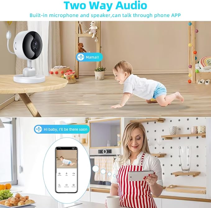 Security Camera for Home Baby Monitor, 1080p HD Video WiFi Indoor Camera with Motion Detection, 2-Way Audio Siren, Night Vision, Cry Detection/Temperature Detection