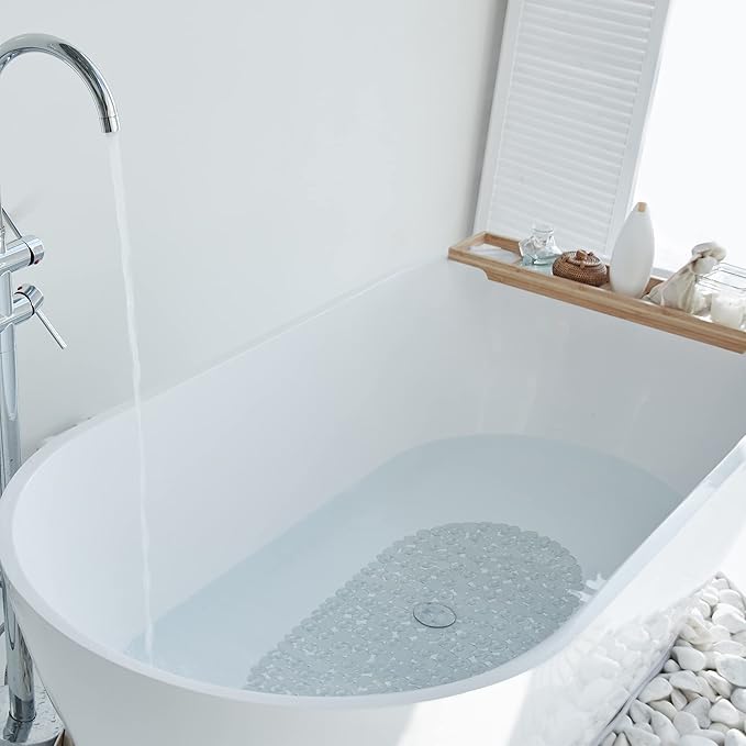 Vannokor Bathtub Mats for Bathroom 27x14 Inch, Pebble Bath Mat for Tub Feels Great on Tired Feet, Friendly Machine Washable Shower Tub Mats with 167 Big Suction Cups, Shower Mat, Bath Tub Mat,Clear