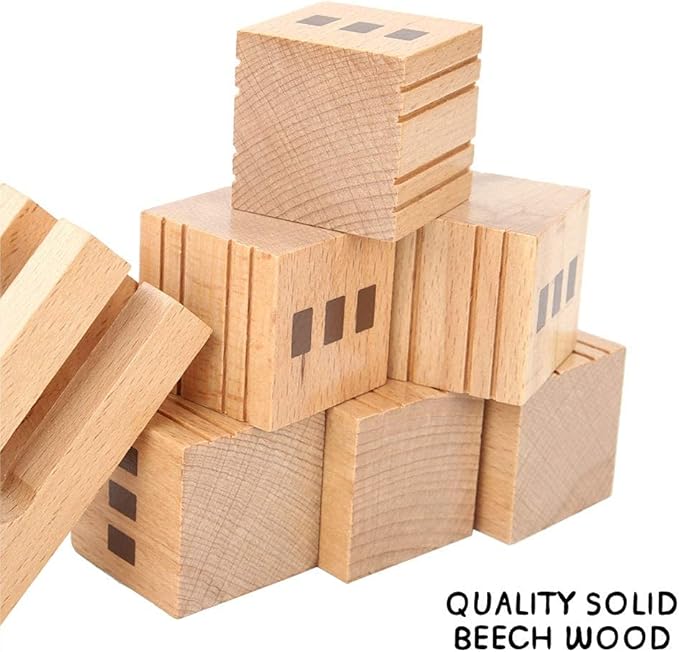 Wooden Castle Building Blocks Set, Big Solid Beech Wood Toddlers Stacking Block Toy, Kids Construction Playset for Boys Girls 69 Pieces Set