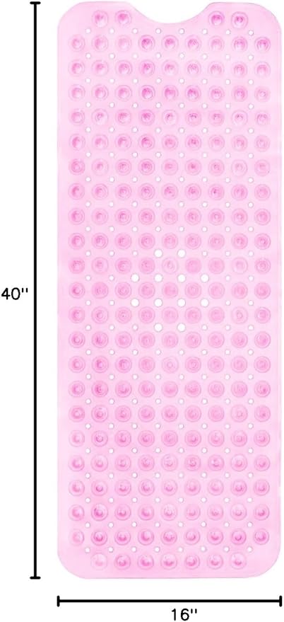ENKOSI Bath Mat - Large Non Slip Bathtub & Shower Mat - Extra Long 40 x 16 Inch Bathroom Mats for Tub Nonslip Anti Slip Bathmats (40x16 Clear Pink 1-Pack)