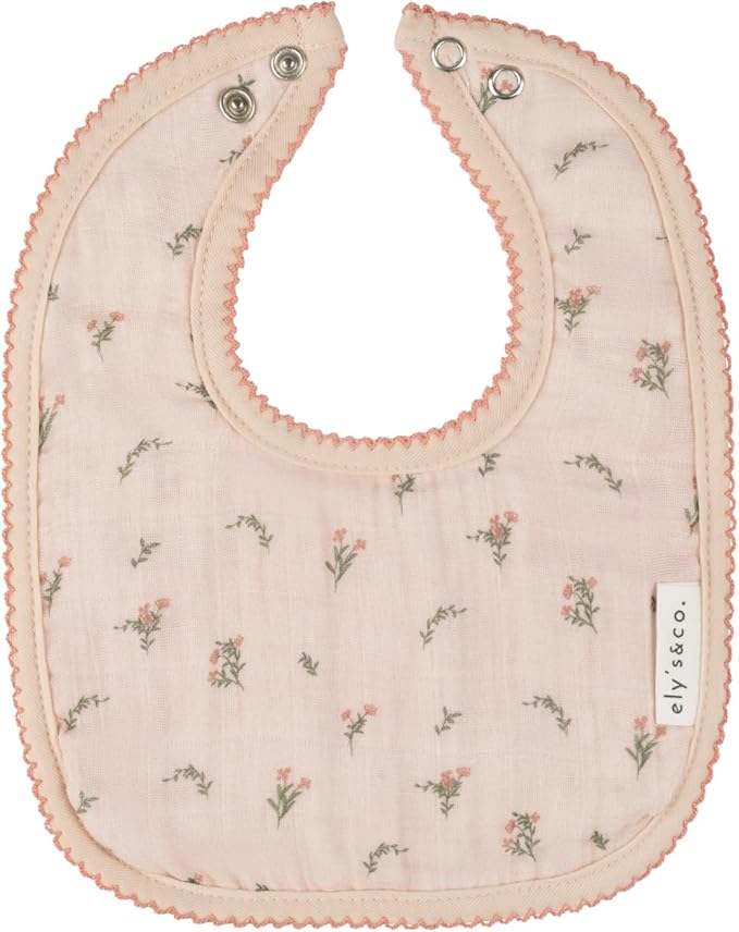 Ely's & Co. 100% Cotton Muslin Bib with Terry lining Soft & Absorbent for Infants, Adjustable Snaps 3 Pack 0-6 Months