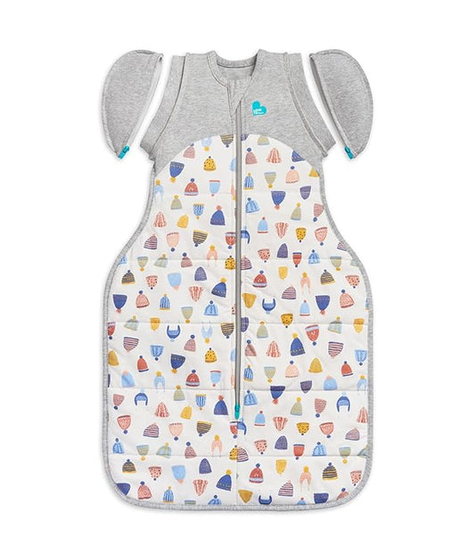 Love to Dream Swaddle UP Transition Bag Warm 2.5 TOG, White Happy Hats, Large 19-24 lbs, Patented Zip-Off Wings, Gently Help Baby Safely Transition from Being Swaddled to Arms Free Before Rolling Over