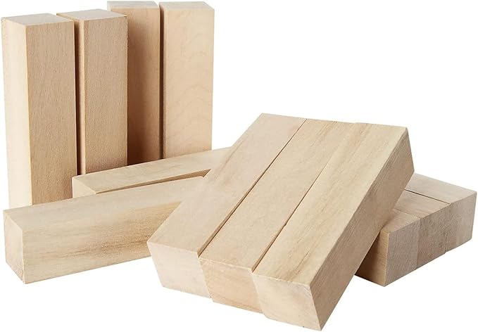 12 PCS Unfinished Wood Craft Cubes,4×1×1inchRectangular Wooden Blocks for DIY Carving,Large Unfinished Whittling Wood Blank Blocks for Kids or Adults