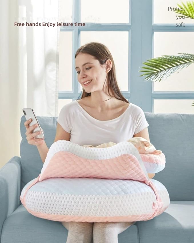 WYXunPlanet Nursing Pillow, Breastfeeding Pillow for Breastfeeding and Bottle Feeding to Reduce Strain on arms and Back, Better Support Baby,Waist Adjustable,Knitted Cotton Cover,Removable, Pink