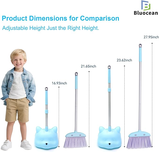 28′′ Mini Broom and Dustpan Set for Kids-Ideal Kids' Toys as Gifts, Parent-Child Interactive Cleaning Tool, Cute Cartoon Design, Household Helper for Toddlers, Small Safe Corner Broom (Blue Bubble)