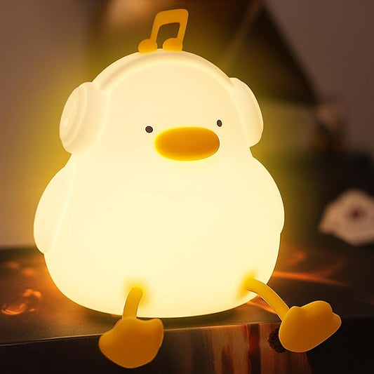 Duck Night Light, Squishy Duck Lamp, Silicone Bedside Light Up Funny Duck with Dimmer & Rechargeable,Birthday Gifts for Friends Women(Enjoy Duck)