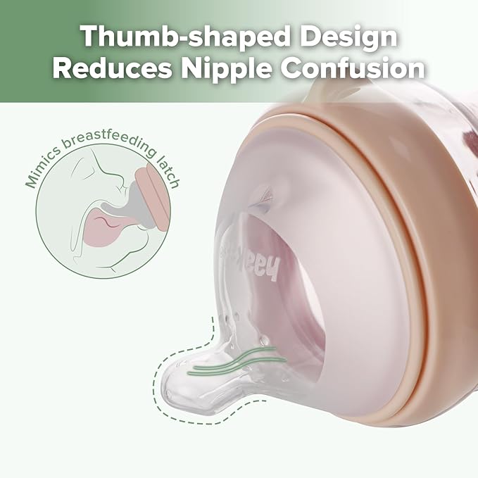 haakaa Gen.3 Natural Glass Baby Bottle 11oz/1PK - Wide Neck Anti-Colic Variable Flow Nipple,Easy to Clean & Latch for 6m+ Breastfeeding Baby Toddler,BPA-Free - Peach