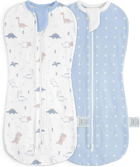 Baby Swaddle 0-2 Months, Cotton Arm-In Zipper Sleep Sack, Wearable Blankets Wrap for Newborn Infant Boys (Dinosaur, Polka Dots, Pack of 2)