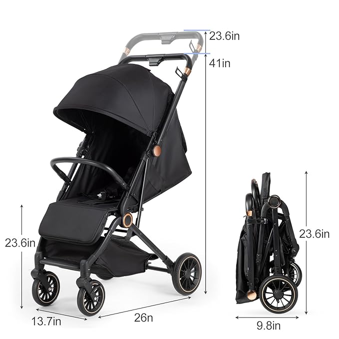 Baby Stroller, 3 in 1 Folding High Landscape Infant Strollers Convertible Strollers with Large UPF 50+ Canopy and Cup Holder (Black)