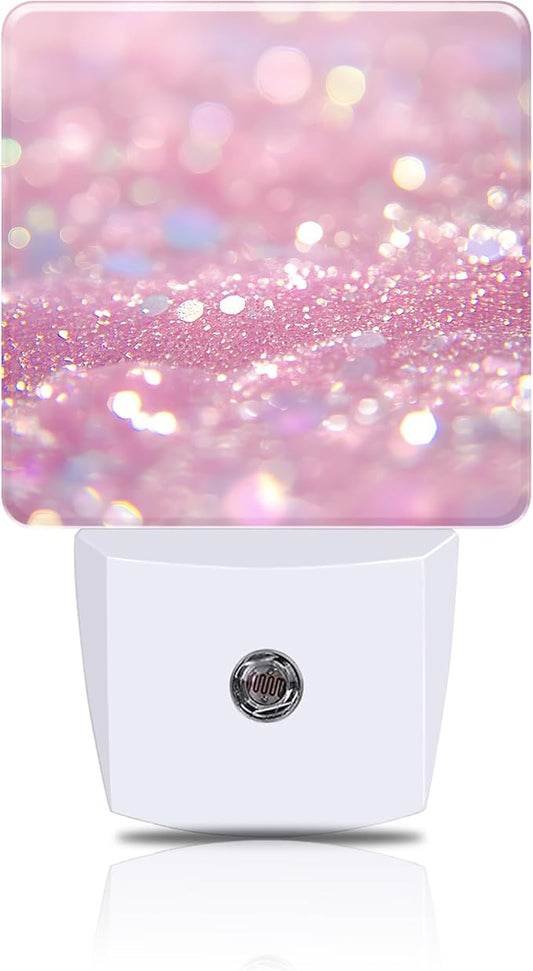 Pink Glitter Night Light, Plug-in Nightlight with Dusk to Dawn Auto Sensor for Home Bedroom Bathroom Hallway Stairway Kitchen 0.5W Sleep Friendly Led Lamp for Women Men